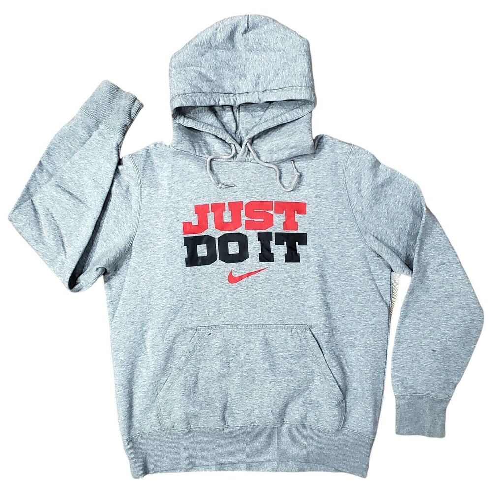 NIKE Sweater Adult Medium Gray JUST DO IT Spell Out Swoosh Pullover Hoodie - Picture 1 of 4
